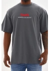 Baskılı Oversize T-Shirt - Füme -