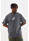 Baskılı Oversize T-Shirt - Füme -