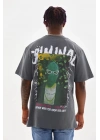 Baskılı Oversize T-Shirt - Füme -