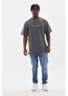 Baskılı Oversize T-Shirt - Füme -
