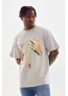 Baskılı Oversize T-Shirt - Gri -