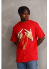 Baskılı Oversize T-Shirt - Kırmızı -