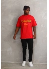 Baskılı Oversize T-Shirt - Kırmızı -
