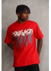 Baskılı Oversize T-Shirt - Kırmızı -