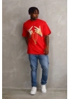Baskılı Oversize T-Shirt - Kırmızı -
