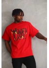 Baskılı Oversize T-Shirt - Kırmızı -