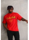 Baskılı Oversize T-Shirt - Kırmızı -