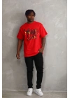 Baskılı Oversize T-Shirt - Kırmızı -