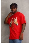 Baskılı Oversize T-Shirt - Kırmızı -