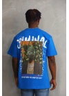 Baskılı Oversize T-Shirt - Mavi -