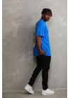 Baskılı Oversize T-Shirt - Mavi -
