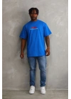 Baskılı Oversize T-Shirt - Mavi -