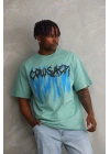 Baskılı Oversize T-Shirt - Mint Yeşili