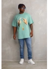 Baskılı Oversize T-Shirt - Mint Yeşili