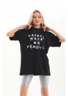 Baskılı Oversize T-Shirt - Siyah -