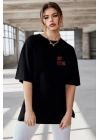 Baskılı Oversize T-Shirt - Siyah -