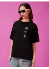 Baskılı Oversize T-shirt - Siyah -