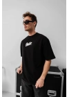 Baskılı Oversize T-shirt - Siyah -