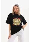 Baskılı Oversize T-Shirt - Siyah -