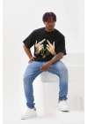 Baskılı Oversize T-Shirt - Siyah -