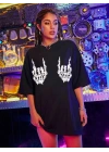 Baskılı Oversize T-shirt - Siyah -