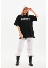 Baskılı Oversize T-Shirt - Siyah -