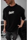 Baskılı Oversize T-shirt - Siyah -