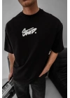 Baskılı Oversize T-shirt - Siyah -