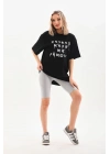 Baskılı Oversize T-Shirt - Siyah -
