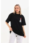 Baskılı Oversize T-Shirt - Siyah -