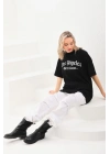 Baskılı Oversize T-Shirt - Siyah -