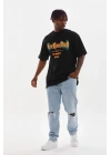 Baskılı Oversize T-Shirt - Siyah -