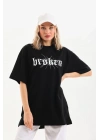 Baskılı Oversize T-Shirt - Siyah -