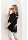 Baskılı Oversize T-Shirt - Siyah -
