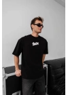 Baskılı Oversize T-shirt - Siyah -