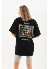 Baskılı Oversize T-Shirt - Siyah -