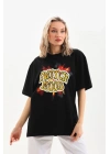 Baskılı Oversize T-Shirt - Siyah -