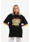 Baskılı Oversize T-Shirt - Siyah -
