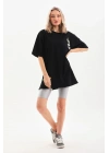 Baskılı Oversize T-Shirt - Siyah -