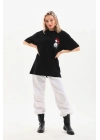 Baskılı Oversize T-Shirt - Siyah -