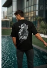 Baskılı Oversize T-Shirt - Siyah -