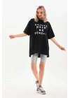 Baskılı Oversize T-Shirt - Siyah -