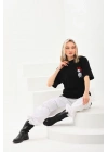 Baskılı Oversize T-Shirt - Siyah -