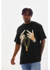 Baskılı Oversize T-Shirt - Siyah -