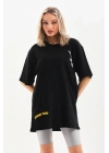 Baskılı Oversize T-Shirt - Siyah -