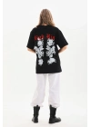 Baskılı Oversize T-Shirt - Siyah -