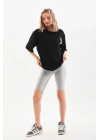 Baskılı Oversize T-Shirt - Siyah -