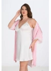 Bicomi 2li Beyaz-Pembe Sabahlık Takımı Bigsize 6210