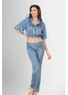 Bicomi 2li Desenli Saten Pijama Takımı
