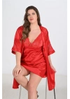 Bicomi 2li Kırmızı Sabahlık Takımı Bigsize 6207
